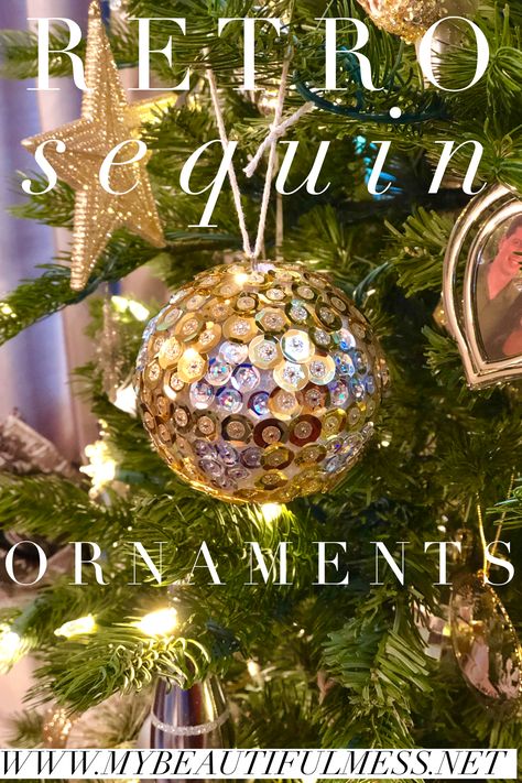 Sequin Pin Ornaments, Vintage Sequin Ornaments, Foam Ball Christmas Ornaments, Vintage Beaded Ornaments, Diy Sequin Ornaments, Sequin Christmas Ornaments Diy, Sequin Ornaments Diy Styrofoam Ball, Sequin Ornaments Diy, Foam Ball Ornaments