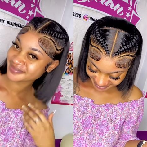 Braided Frontal Wig, Styles For Bob Wig, Short Straight Frontal Wig Hairstyles, How To Style Frontal Wigs, Frontal Braid Hairstyles, Bob Hairstyles For Black Women Wigs, Hair Installation Styles, Straight Frontal Hairstyles, Installation Hairstyles