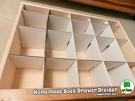 Homemade Sock Drawer Divider - Simply Brilliant! Pantry Solutions, How To Make Drawers, Sock Drawer Organization, Diy Drawer Dividers, Diy Drawer Organizer, Diy Organizer, Closet Hacks, Sock Organization, Drawer Organization