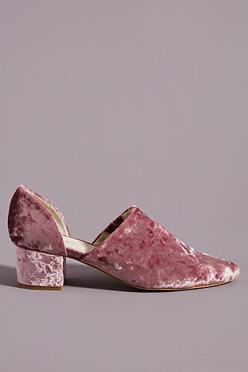 The Party Shop | Anthropologie Intentionally Blank, Anthropologie Style, Velvet Heels, Custom Car, Party Shop, Sling Back, Pink Velvet, Crushed Velvet, Leather Flats