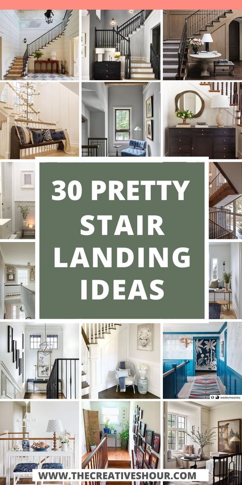 Elevate your upstairs or entryway with creative stair landing ideas. Whether you have a small or modern space or need inspiration for kids or outdoors, explore decor options and stylish stair and landing carpet ideas to revamp your home. Top Of Stairs Nook Ideas, House Stairs Ideas Modern, Stair Entryway Ideas Small Spaces, Staircase And Landing Ideas, How To Style Stair Landing, Stair Nook Decor, Space Below Staircase, Stair Landing With Window, Next To Stairs Decor Spaces