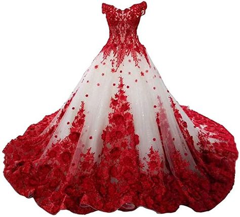 Wedding Dress Red Accent, Red And White Princess Dress, Wedding Dresses With Red Roses, Wedding Dress With Roses On It, Red And White Wedding Dress Lace, Wedding Dresses Plus Size Red, Black Red And White Wedding Dress, Queen Of Hearts Wedding Dress, Wedding Dress Red And White