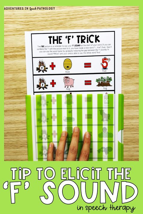 This quick tip to teach and elicit the 'f' sound can help for children who can say the 'f' sound on it's own, but not in words. It's also known as the h insertion trick # speechtherapy Articulation Activities Preschool, Speech Therapy Activities Articulation, Speech Therapy Activities Elementary, F Sound, Articulation Therapy Activities, Speech Therapy Tools, Early Intervention Speech Therapy, Speech Articulation, School Speech Therapy