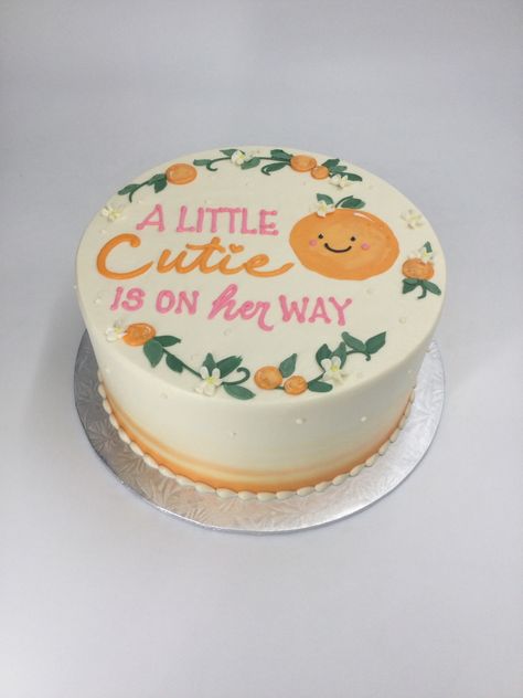 Cutie Themed Baby Shower Cake, Cutie Orange Baby Shower Theme Cake, Peach Baby Shower Cake, Orange Baby Shower Cake, Cutie Cake, A Little Cutie Is On The Way Cake, Little Cutie Baby Shower Cake, Clementine Baby Shower Ideas, Baby Shower Summer Theme