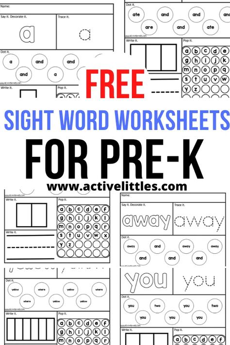 Pre K Sight Word Worksheets Free Printable - Active Littles Sight Word Printables Free, Sight Words For Preschool, Free Printable Sight Words, Sight Words Kindergarten Printables, Printable Sight Words, Sight Word Worksheets Free, Pre K Sight Words, Sight Words Kindergarten Activities, Sight Words Worksheets