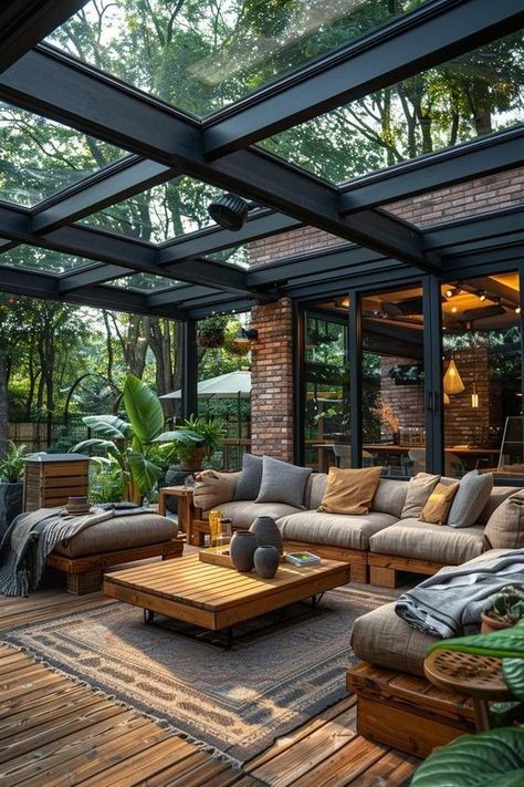 Outdoor Home Design Ideas, Partially Covered Patio Ideas, Large Outdoor Living Space, Roof Ideas Architecture Design, Roof Extension Over Patio, Porch Patio Ideas, Large Backyard Ideas, Amazing Backyards, Patio Roof Extension Ideas