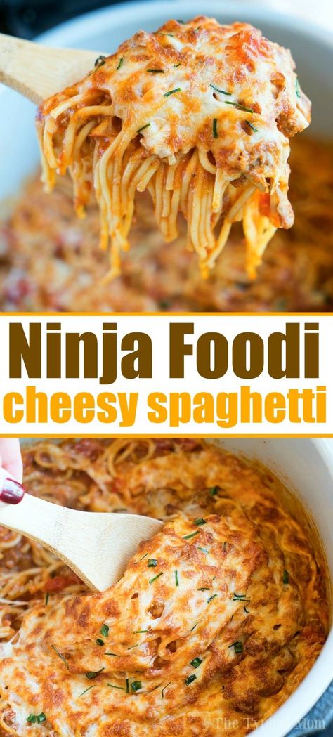 Ninja Foodi Spaghetti, Ninja Cooking System, Ninja Cooking System Recipes, Cheesy Spaghetti, Ninja Recipes, Favorite Dinner, Baked Spaghetti, Air Fryer Dinner Recipes, Favorite Meals