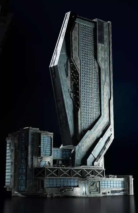 Cyberpunk Tower Concept Art, Futuristic Building Architecture, Cyberpunk Tower, Futuristic Building Concept Art, High Tech Architecture, Scifi Concept Art, Floating Building, Cyberpunk Architecture, Scifi Architecture