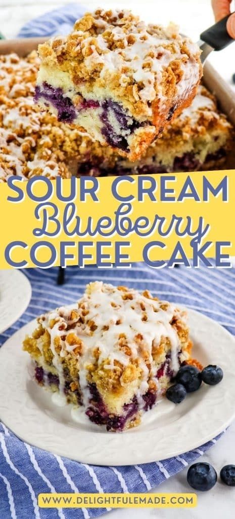 Super Moist Blueberry Sour Cream Coffee Cake Recipe | Delightful E Made Blueberry Sour Cream Coffee Cake, Sour Cream Coffee Cake Recipe, Blueberry Coffee Cake Recipe, Blueberry Coffee, Blueberry Coffee Cake, Coffee Cake Recipe, Sour Cream Coffee Cake, Sour Cream Cake, Easy Blueberry