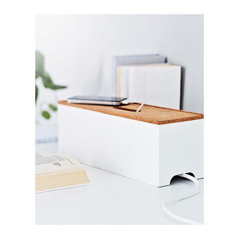 The Ikea Kvissle ($10) can fit a power strip inside and hide your cables in this compact (and affordable) charging station. Cord Control, Cable Management Box, Declutter Your Life, Cable Box, Cord Organization, Cable Organizer, Iphone Accessories, Small Storage, Cable Management