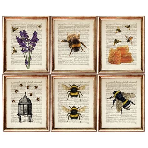 Lavender Poster, Bumble Bee Nursery, Honey Bee Nursery, Bee Wall Decor, Bee Nursery, Bumble Bee Art, Bee Wall Art, Recycled Book, Bee Wall