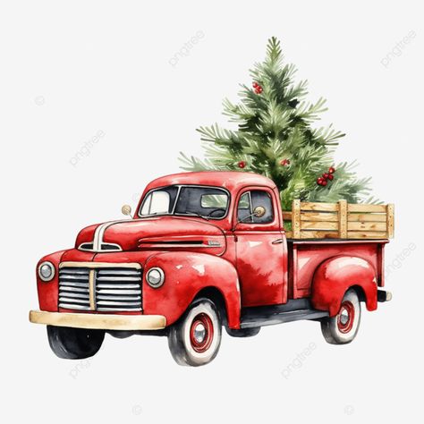 watercolor red pickup vintage truck with christmas trees vintage truck red truck classic car png Christmas Truck Watercolor, Little Red Truck Christmas Tree, Red Christmas Truck, Xmas Pics, Truck With Christmas Tree, Christmas Embellishments, Car Png, Transparent Watercolor, Red Truck Christmas