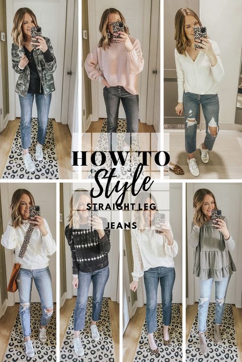 How to Style Straight Leg Jeans - Wishes & Reality #momstyle #easyoutfits #transitionalspringoutfits Jeans And Sneakers Outfit, Style Straight Leg Jeans, Straight Jeans Outfit, Straight Leg Jeans Outfits, Legs Outfit, Jeans Outfit Winter, Jeans Outfit Fall, Jeans Outfit Women, Jeans Outfit Summer