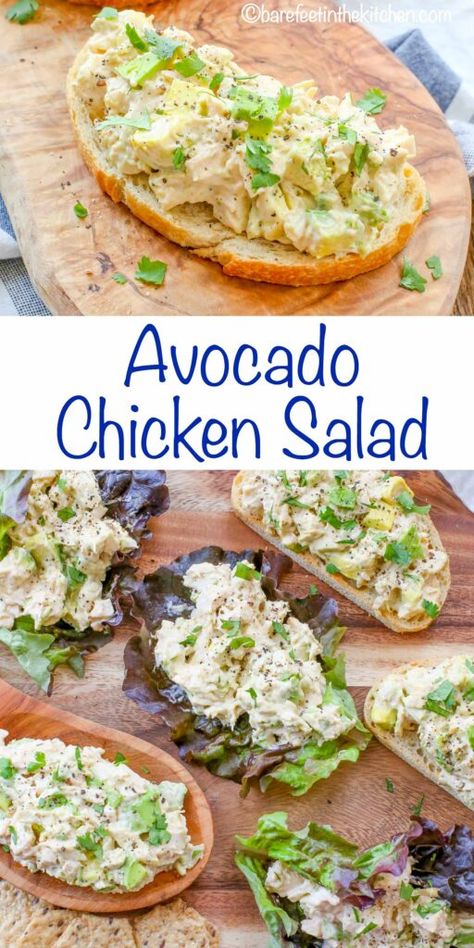 Avocado Chicken Salad served on toast, with crackers, or in lettuce cups Spicy Dressing, Avocado Chicken Salad Recipe, Avocado Chicken, Avocado Chicken Salad, Chicken Avocado, Avocado Recipes, Chicken Salad Recipes, Greens Recipe, Easy Lunches