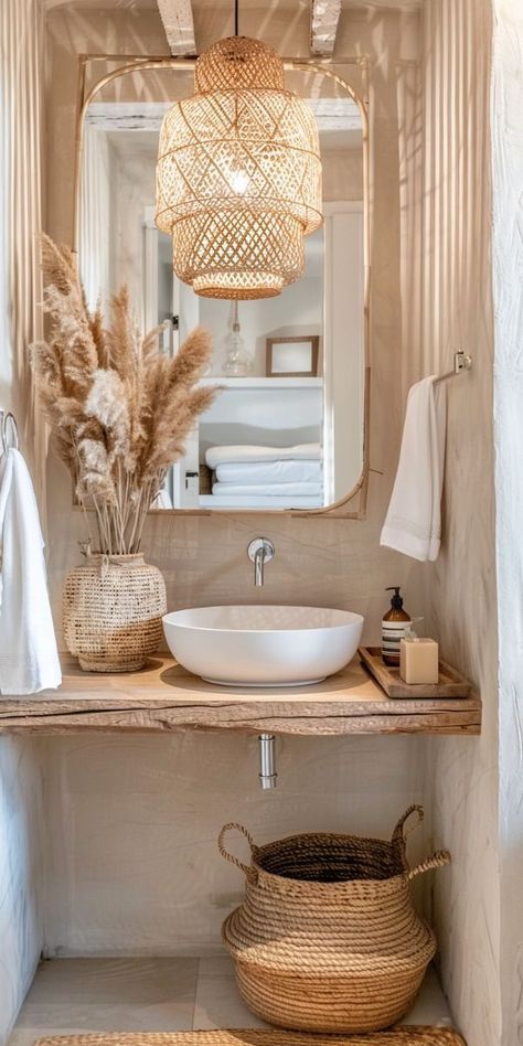 Smart Bathroom Design Ideas, Convenient House Ideas, Bathroom Lights Ideas, Natural Home Aesthetic, Small Bathroom Aesthetic, Bathroom Light Ideas, Makeover Kamar Mandi, Bathroom Lighting Ideas, Boho Bathroom Ideas