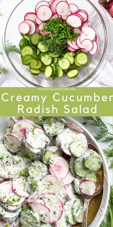 Cucumber Radish Salad, Sommer Mad, Radish Recipes, Radish Salad, Cucumber Recipes, Veggie Side Dishes, Veggie Sides, Delicious Salads, Soup And Salad