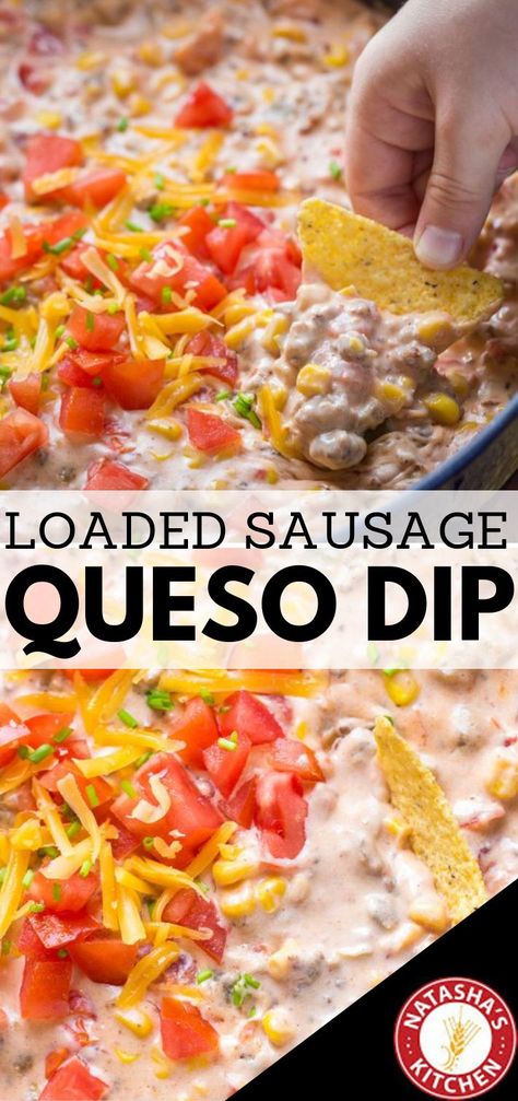 Sausage Queso Dip, Sausage Queso, Sausage Dip Recipe, Queso Dip Recipe, Corn And Tomato, White Queso Dip, Savory Dips, Sausage Dip, Queso Dip Recipes