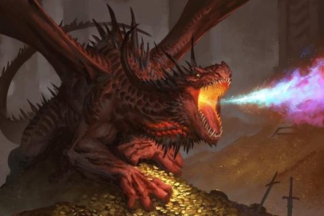 Every chromatic dragon in MTG Adventures of the Forgotten Realms - Dot Esports Tiamat Dragon, Chromatic Dragon, Evil Dragon, Dragon Queen, Legendary Dragons, Dnd Dragons, Cool Dragons, Fantasy Beasts, Dragon Pictures