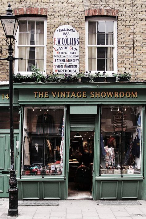 The Vintage Showroom Vintage Showroom, Magazine Lifestyle, London Evening, Shop Facade, Storefront Design, Shop Fronts, Shop Front Design, Shop Front, Doors And Windows