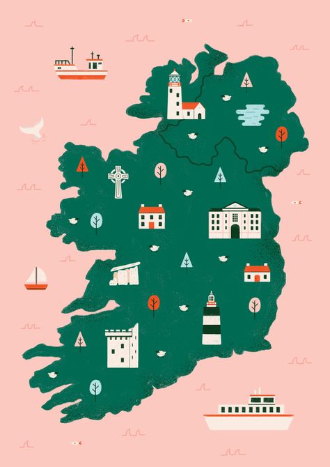 Ireland Illustration, Maps Illustration, Map Of Ireland, Map Creator, Illustrated Maps, Ireland Map, Motion Poster, Maps For Kids, Cd Art