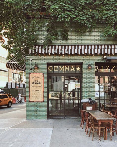 Dinner plans? ✔ Nothing says comfort like a bowl of fresh pasta from Gemma! 🍝The Italian restaurant is located inside the Bowery Hotel in… Restaurant Exterior Paint Colors, Italian Cafe Exterior, Cute Italian Restaurants, Italian Pizzeria Design, Italian Restaurant Facade, Italian Trattoria Interior, Italian Store Fronts, Pasta Bar Restaurant, Italian Restaurant Exterior