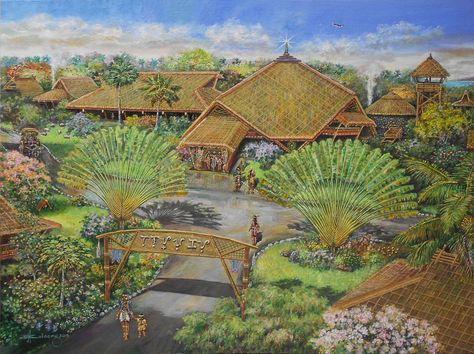 Pre-Colonial Goldsmithing Village by JBulaong 2019 oil on canvas #PreColonialPhilippines #Maharlika #JBulaong #islandsofgold #Ophir  #oiloncanvas #painting #Philippinearchitecture #indigenousarchitecture #goldsmithingvillage #baybayin #utopia Philippine Pre Colonial Art, Pre Colonial House Philippines, Pre Colonial Philippines Architecture, Pre Colonial Philippines Art, Pre Colonial Philippines, Colonial Philippines, Jungle Pictures, Philippine Culture, Philippine Architecture