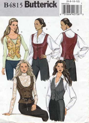 Women's Vest Sewing Pattern Size 6-8-10-12 UNCUT Butterick B4815 4815 Underbust Vest Pattern, Vest Patterns For Women Sewing, Womens Vest Pattern, Vest Pattern Sewing, Hobbit Cosplay, Vest Sewing, Waistcoat Pattern, Vest Sewing Pattern, Womens Waistcoat