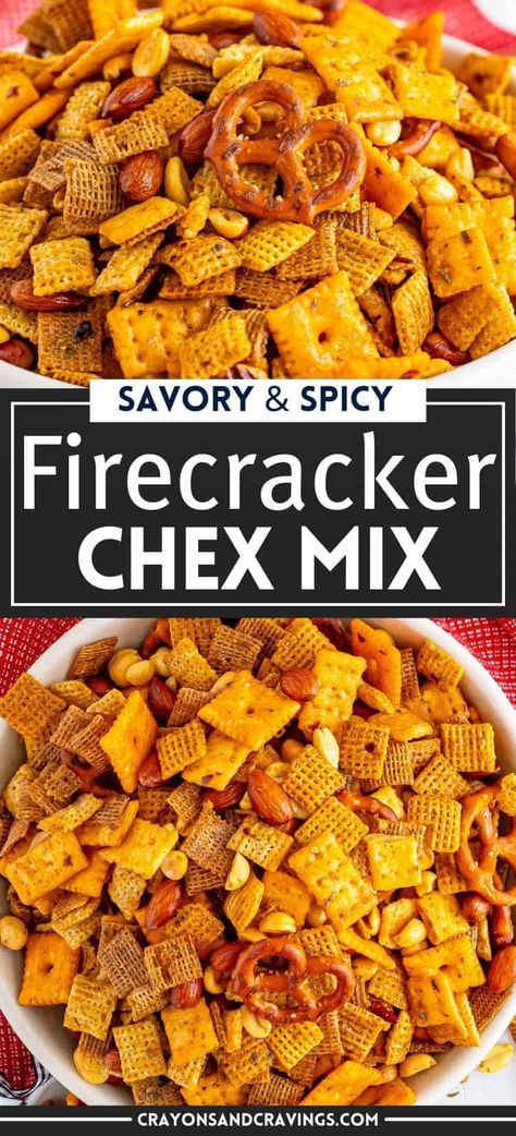 Savory and Spicy Firecracker Chex Mix Chex Mix Recipes Smore, Frito Chex Mix Recipes, Chex Party Mix Variations, Cheesy Snack Mix Recipes, Mexican Chex Mix Recipes, Savory Chex Mix Recipes Easy, Chex Snacks Recipes, Homemade Ranch Chex Mix Recipe, Tex Mex Trail Mix Recipe