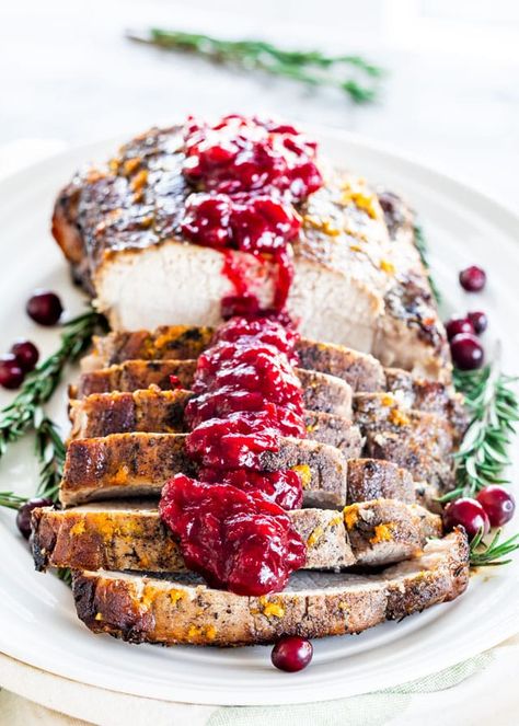 This tender, flavorful Cranberry Pork Roast is super easy to prepare, yet looks and tastes like a gourmet meal. A holiday winner! #porkroast Cranberry Pork Roast, Best Roast Chicken Recipe, Christmas Pork, Cranberry Pork, Thanksgiving Main Dishes, Jo Cooks, Pork Fillet, Cranberry Sauce Recipe, Pork Loin Roast