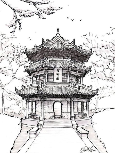 Japanese Temple Drawing, Japanese Architecture Drawings, Temple Drawing, Architecture Drawing Presentation, Architecture Drawing Sketchbooks, Istoria Artei, Architecture Drawing Plan, Interior Architecture Drawing, Drawing Hands