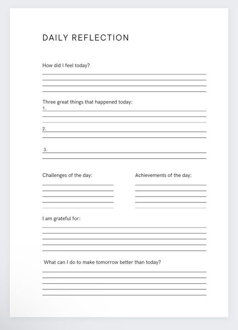 Reflection Planner,Daily Reflection Planner,Manifestation Journal,ADHD Planner,Wellness Journal,Thought Organizer,Daily Reflection Planner weeklymealplannertemplate #minimaldigitalplanner #tabletplanner #goodnotesplanner. Daily Journal Layout Writing, Reflective Journal Template, Evening Journal Template, Daily Journal Format, Self Reflection Journal Template, Self Improvement Journal Template, Day Reflection Journal, Daily Review Journal, Journal Digital Ideas