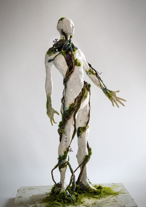 Reconstitute on Behance Overgrown Sculpture, Plant Sculpture Art, Plant Body Horror, Womb Sculpture, Nature Sculpture Art, Abstract Human Sculpture, Colourful Sculpture, Mixed Media Ceramics, Statue Ideas