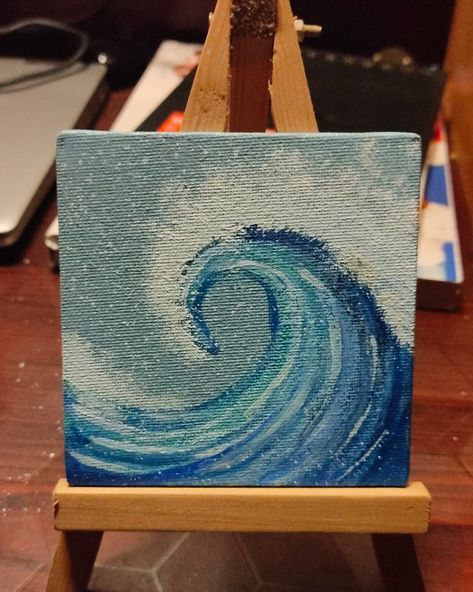 Acrylic wave painting on 4x4 canvas 4x4 Canvas Painting Ideas, Acrylic Wave Painting, Wave Painting, Blue Painting, Canvas Art Painting, Painting Ideas, Canvas Painting, Art Painting, Art Drawings