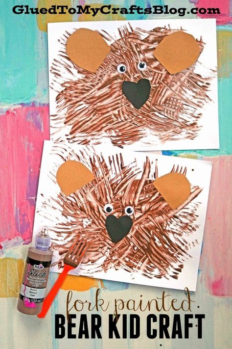 Fork Painted Teddy Bear - Kid Craft Bear Crafts Preschool, Bears Preschool, Painted Bear, Teddy Bear Crafts, Bear Craft, Teddy Bear Day, Crafts Preschool, Bear Crafts, Kid Craft