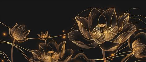 Premium Photo | Decorative gold lotus flower background modern illustration Natural botanical elegant flower with gold lines Design illustration for wall decor wallpaper covers banners posters greeting cards Gold Flowers Wallpaper, Lotus Art Design, Lotus Background, Lotus Background Decoration, Lotus Flower Aesthetic, Lotus Laptop Wallpaper, Golden Lotus Flower, Lotus Flower Aesthetic Dark, Lotus Flower Digital Art