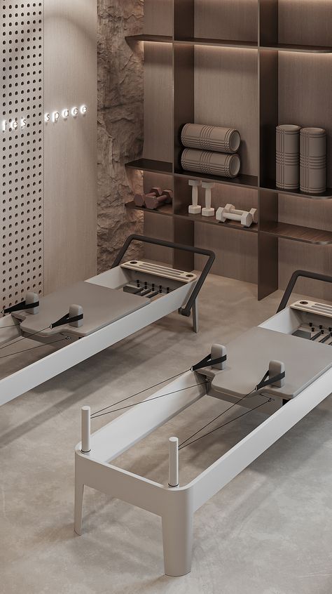 Pilates Studio Design Interiors, Pilates Yoga Studio, Home Pilates Studio, Pilates Room, Yoga Room Design, Interior Design Behance, Gym Design Interior, Studio Pilates, Yoga Studio Design