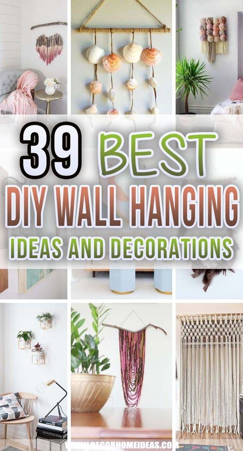 Best DIY Wall Hanging Ideas Decor. DIY wall hanging ideas that will help you make your home cozier and add warmth to blank walls. Wall decorations that are easy to DIY. #decorhomeideas Hanging Wall Art Diy, Diy Wall Hanging Ideas, Diy Wall Hanging Yarn, Photo Wall Hanging, Diy Tapestry, Diy Wall Decor For Bedroom, Wall Hanging Ideas, Ribbon Wall, Yarn Wall Art