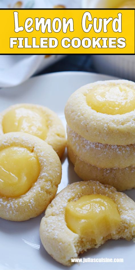 Lemon Curd Filled Cookies Lemon Curd Cookies Recipe, Lemon Curd Cookies, Curd Cookies, Thumbprint Cookie, Lemon Cookies Recipes, Perfect Cookies, Thumbprint Cookies Recipe, Lemon Curd Recipe, Lemon Curd Filling