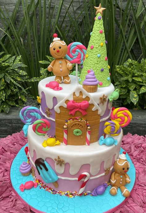 Candy Land Birthday Cake, Candyland Birthday Cake, Candy Decorations Diy, Candyland Cake, Candy Birthday Cakes, Colorful Desserts, Christmas Cake Designs, Candyland Birthday, Xmas Cake