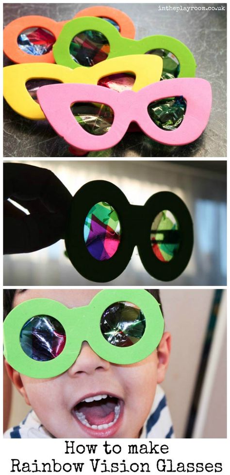 How to make diy rainbow vision glasses {Fun Kids Craft for those snow days!} Kids Day Ideas, Glasses Craft For Kids, Sunglasses Craft, Rainbow Crafts For Kids, Stem Art, Fun Glasses, Carnival Crafts, Diy Glasses, Glasses Art