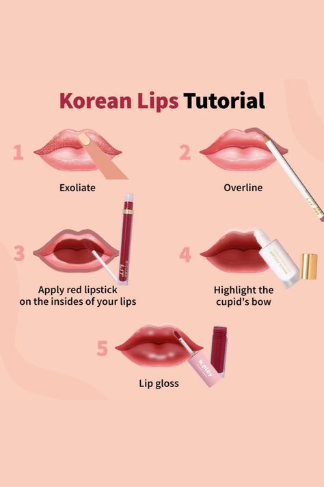 Korean Lips Tutorial, Lips Products, Teknik Makeup, Lips Tutorial, Maquillage Yeux Cut Crease, Makeup Shopping, Korean Lips, Bday List, Makeup Order