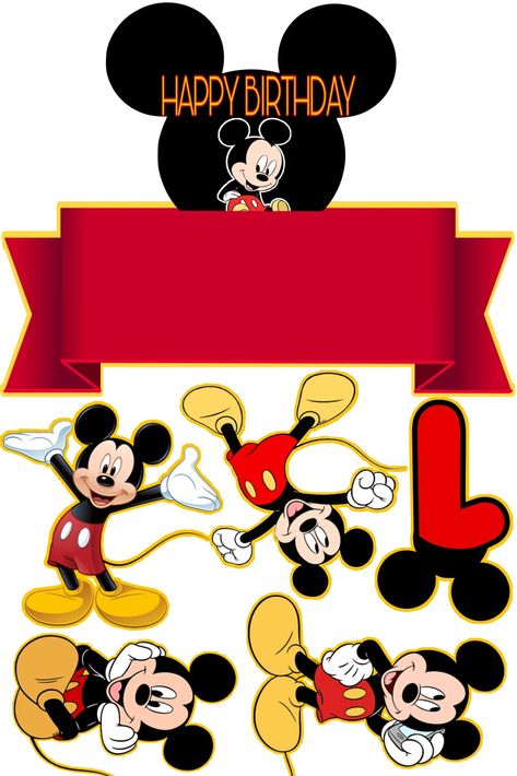 MICKEY MOUSE TOPPER PRINTABLE Mickey Mouse Cake Topper Printable, Mickey Mouse Topper, Happy Birthday Mickey Mouse, Mickey Mouse Clubhouse Cake, Mickey Mouse Cake Topper, Mickey Mouse Printables, Cake Stickers, Half Birthday Cakes, Baby Birthday Themes