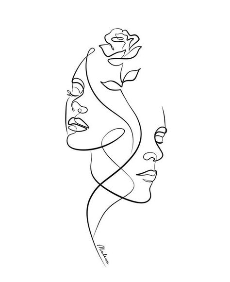 Line Art Tattoo, Face Line Art, Face Line Drawing, Nature Tattoo, Dark Nature, Cool Pencil Drawings, Line Art Tattoos, Line Drawings, Line Art Design