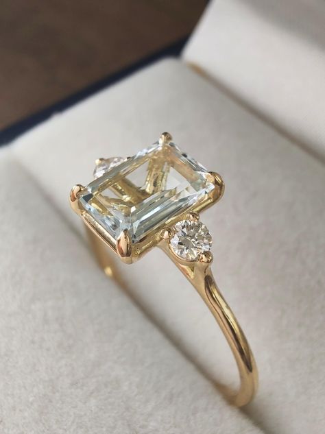 Emerald cut aquamarine ring