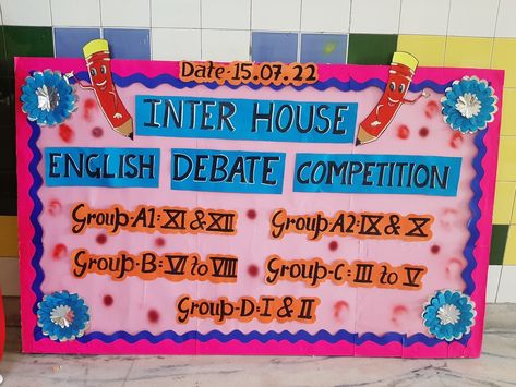 Debate Competition Decoration, English Debate, Board Decoration Ideas, Debate Competition, Debate Club, Dance Decorations, School Bulletin Boards, Board Decoration, School Decorations