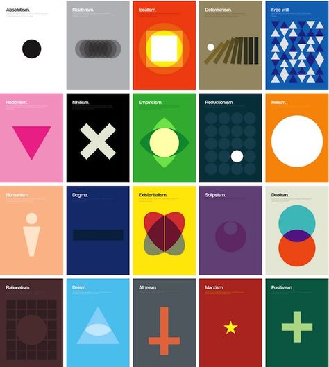 Alway good to see complex theories simplified like this set of 20 posters (London based designer Genis Carreras) Design Shapes, Bg Design, Minimalist Posters, Art Appliqué, 카드 디자인, Swiss Design, We Are The World, Simple Graphic, Basic Shapes