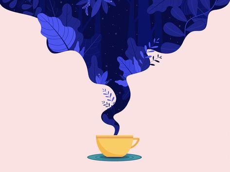 coffee illustration | Dreaming over my cup of coffee welcome screen plants space stars sky smoke digital painting freebie pastel coffee blue ux ui vector design freebies drawing sketch illustration Cup Of Coffee Illustration, Dribbble Design, Screen Plants, Coffee Drawing, Coffee Illustration, Japon Illustration, Space Stars, E Card, Flat Illustration