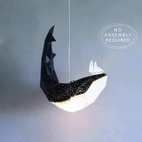 Lamp Origami, Whale Lamp, Diy Hanger, Origami Lights, Geometric Lampshade, Lamp Nursery, Unique Pendant Lights, Pendant Lampshade, Origami Lamp