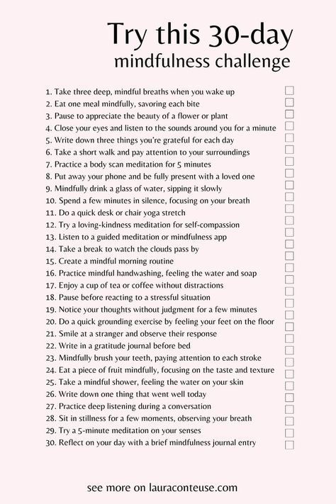 a pin that says in a large font Try This 30-Day Mindfulness Challenge Mindfulness Challenge, Lifestyle Challenge, Personal Development Activities, Be More Mindful, Challenge Ideas, Healing Journaling, Healing Vibes, Practice Mindfulness, Self Care Bullet Journal