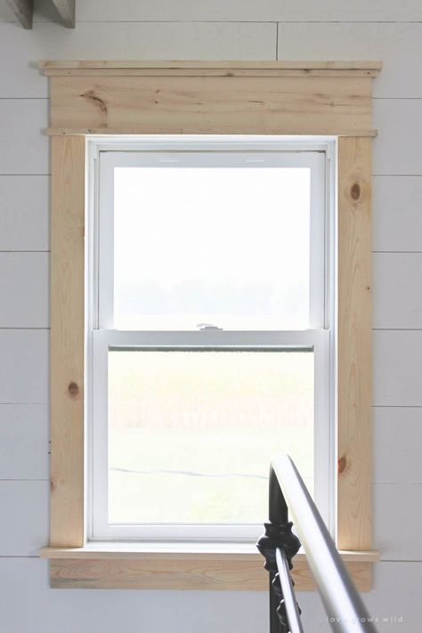 Learn how to bulk up the trim around your windows for a beautiful farmhouse look! Such an easy and inexpensive upgrade! | LoveGrowsWild.com Window Trim Ideas Interior, Farmhouse Window Trim, Windows Interior, Diy Window Trim, Farmhouse Trim, Interior Window Trim, Cheap Windows, Interior Window, House Trim